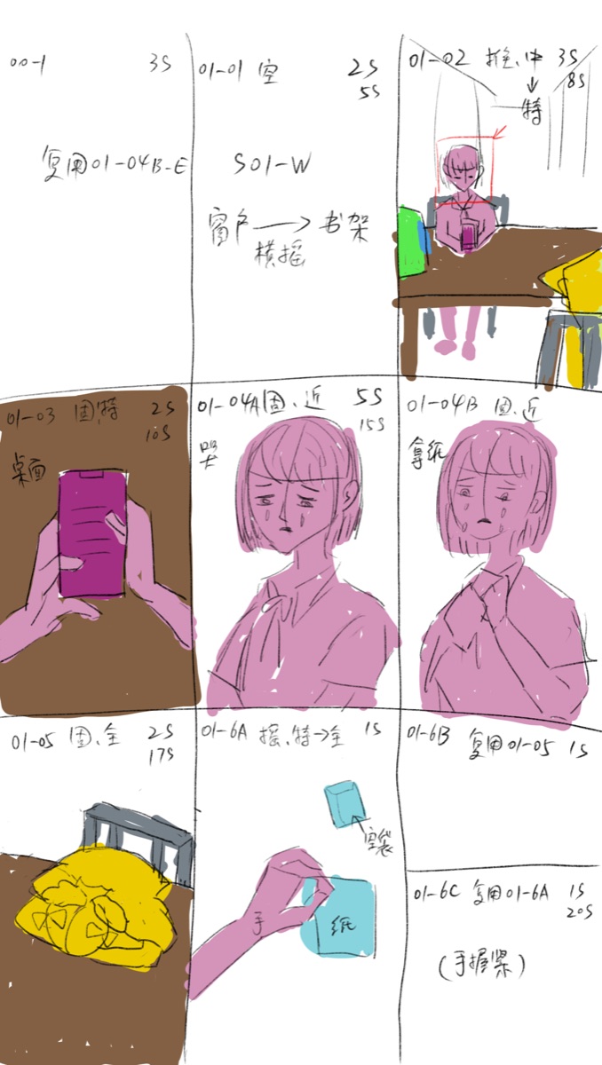 齐妙看手机、流泪与擦泪的手绘分镜